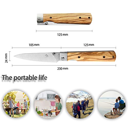 SENBON 440A stainless steel Ultra sharp pocket folding Japanese peeling utility knife Natural Olive Handle Camping trip Outdoor Portable knife - Image 2