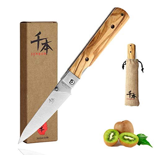 SENBON 440A stainless steel Ultra sharp pocket folding Japanese peeling utility knife Natural Olive Handle Camping trip Outdoor Portable knife - Image 1
