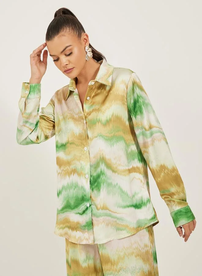 Styli Ombre Print Buttoned Oversized Shirt
