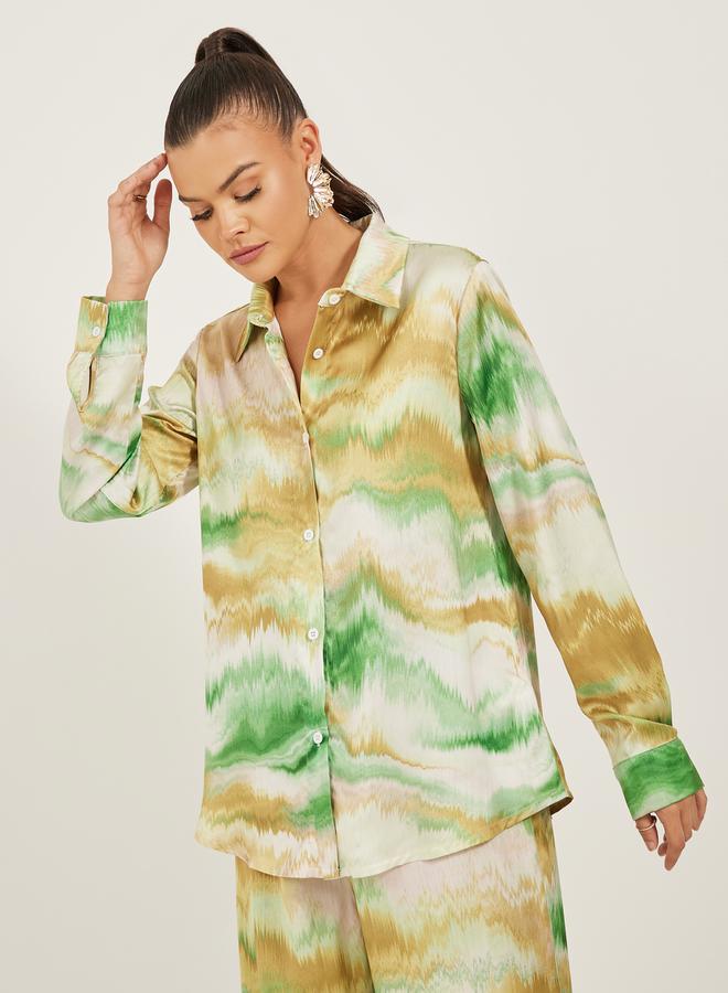 ستايلي قميص أوفيرسايز بطبعة أومبر وأزرار - Image 3