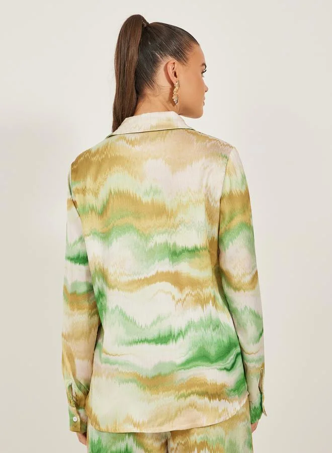 Styli Ombre Print Buttoned Oversized Shirt