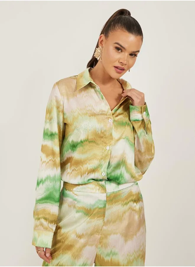 Styli Ombre Print Buttoned Oversized Shirt