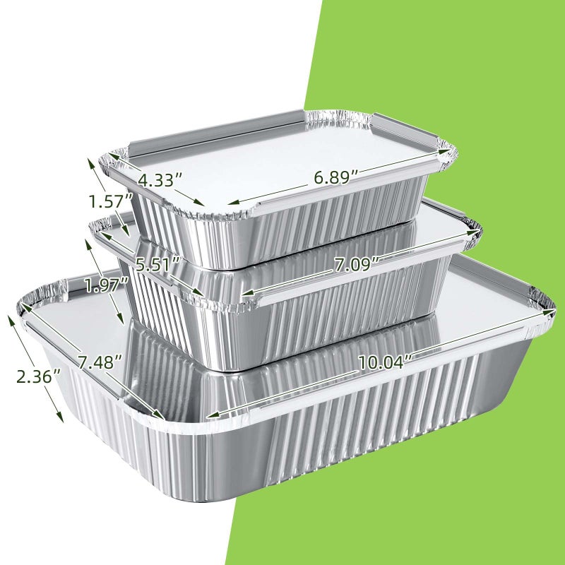 NotwoeÂ® 30 Pack Disposable Aluminum Pans With Lids, 10x7.5 And 7.3x5.3 Square 6.9x4.3 Square Combo Set, Disposable Baking and Cake Pan. (30 Pack w/Lids) - Image 2
