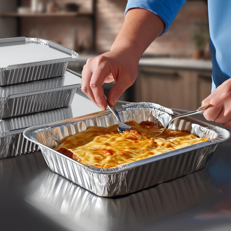 NotwoeÂ® 30 Pack Disposable Aluminum Pans With Lids, 10x7.5 And 7.3x5.3 Square 6.9x4.3 Square Combo Set, Disposable Baking and Cake Pan. (30 Pack w/Lids) - Image 4