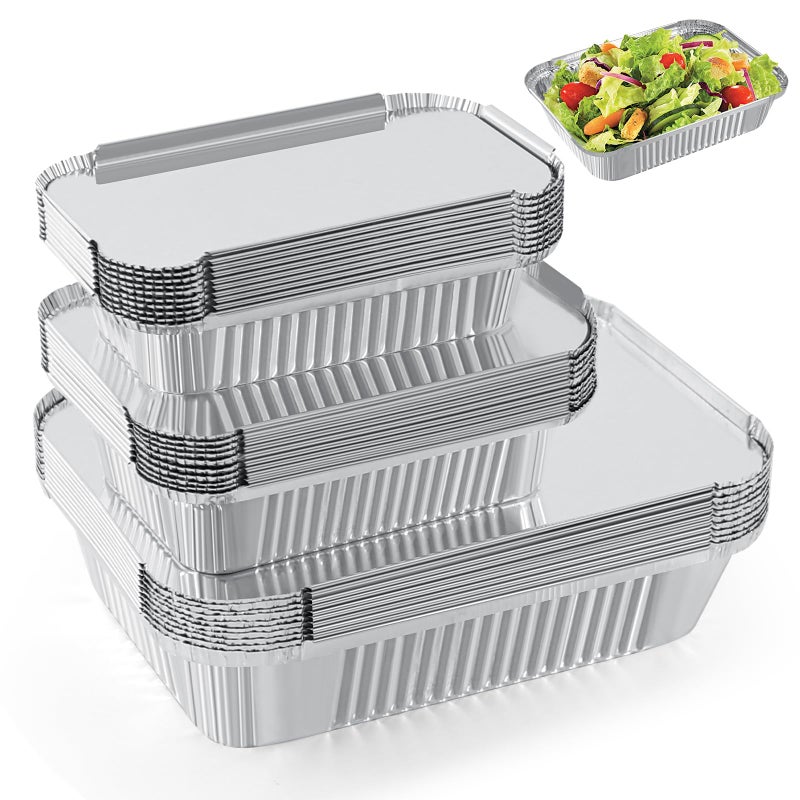 NotwoeÂ® 30 Pack Disposable Aluminum Pans With Lids, 10x7.5 And 7.3x5.3 Square 6.9x4.3 Square Combo Set, Disposable Baking and Cake Pan. (30 Pack w/Lids) - Image 1