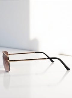Zence Design Stylish Women's Sunglasses with Metallic Gold Frame and Square Brown Lenses  - Image 3