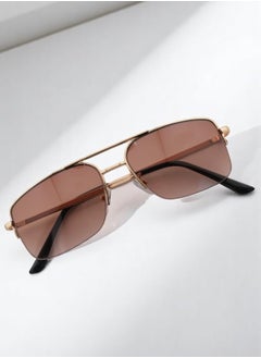 Zence Design Stylish Women's Sunglasses with Metallic Gold Frame and Square Brown Lenses  - Image 2
