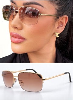 Zence Design Stylish Women's Sunglasses with Metallic Gold Frame and Square Brown Lenses  - Image 1