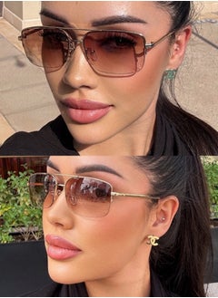 Zence Design Stylish Women's Sunglasses with Metallic Gold Frame and Square Brown Lenses  - Image 4