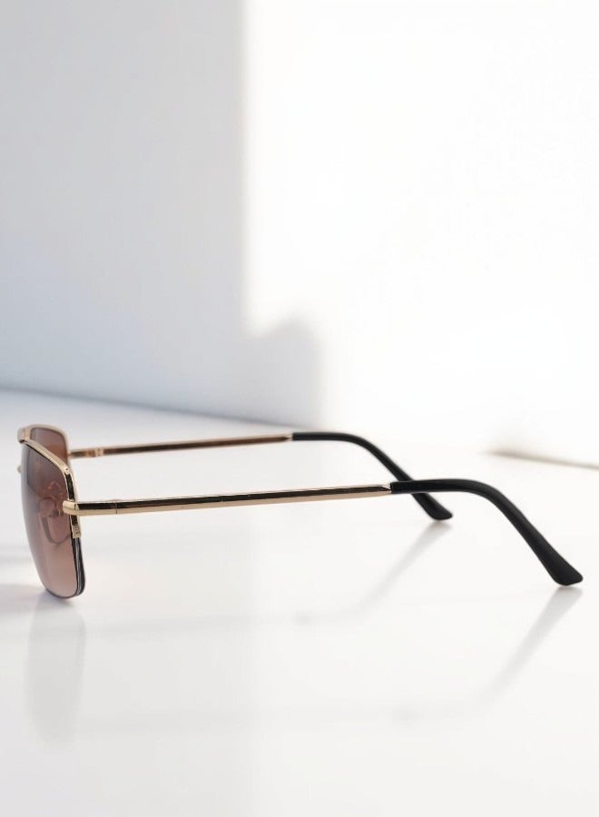 Zence Design Stylish Women's Sunglasses with Metallic Gold Frame and Square Brown Lenses - Image 4