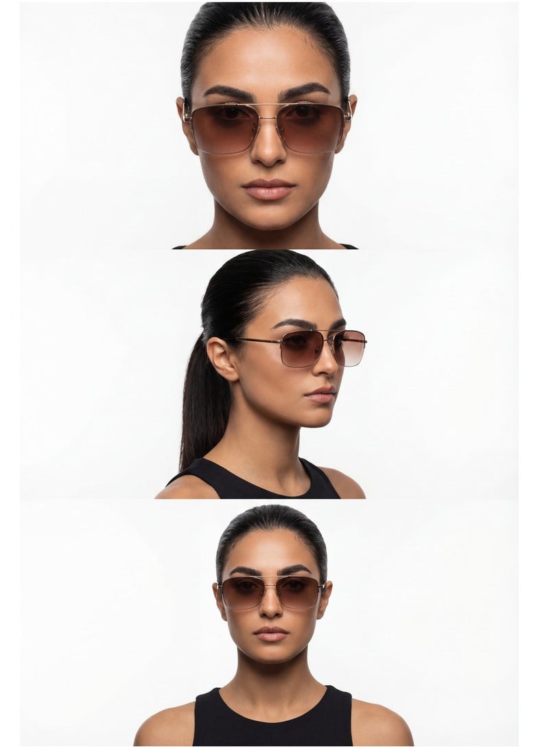 Zence Design Stylish Women's Sunglasses with Metallic Gold Frame and Square Brown Lenses - Image 5