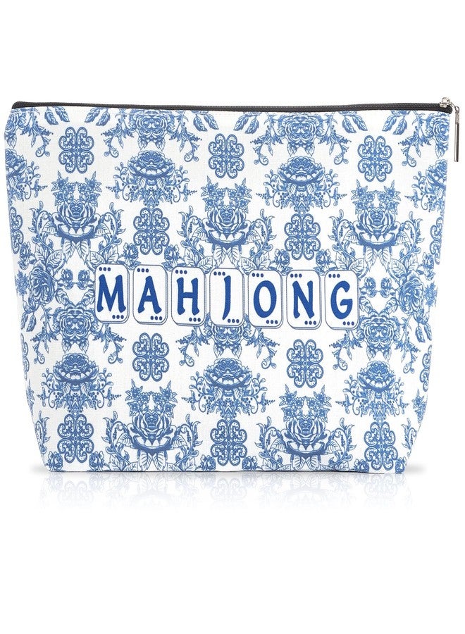 Bornerwhite Empty Mahjong Tiles Bag with Zippered 13x7.8 Inch Thickened Blue Print American Bag for 1.2 Inches Standard Size American Mahjong Tiles Accessories and Gifts(Case Only) - Image 1