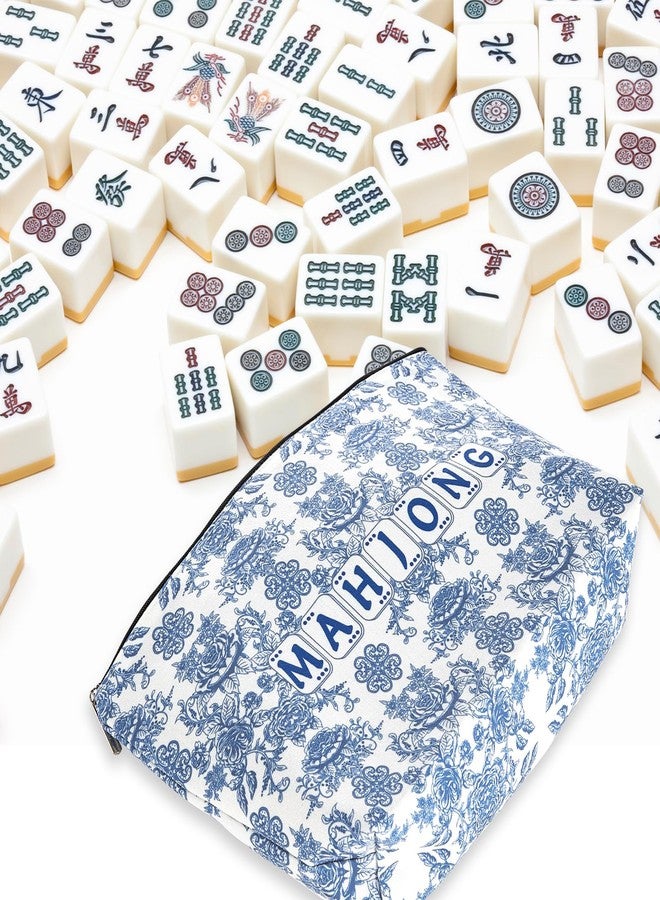 Bornerwhite Empty Mahjong Tiles Bag with Zippered 13x7.8 Inch Thickened Blue Print American Bag for 1.2 Inches Standard Size American Mahjong Tiles Accessories and Gifts(Case Only) - Image 4