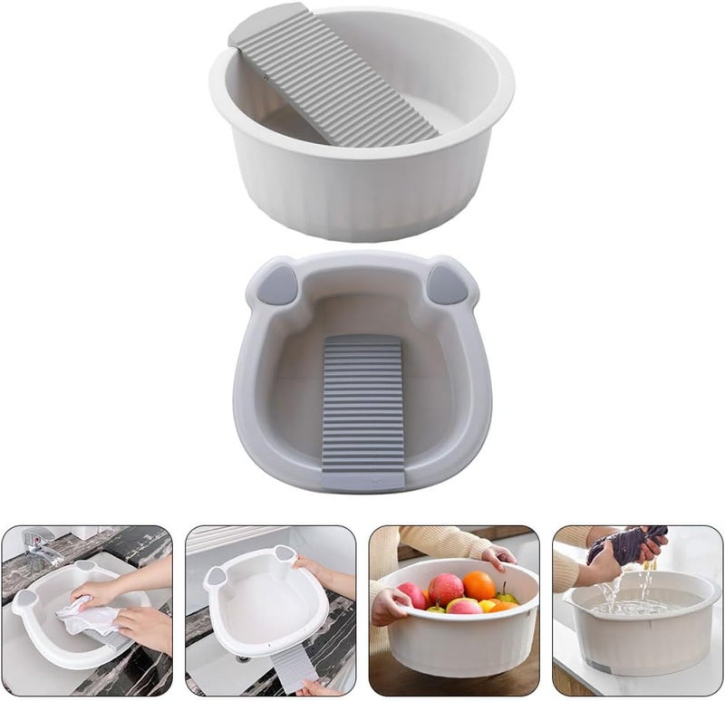 2pcs Portable Wash Basin with Built Washboard for Hand Washing Clothes Non- Plastic Laundry Tub for Home Travel and Dorm Use Grey - Image 4