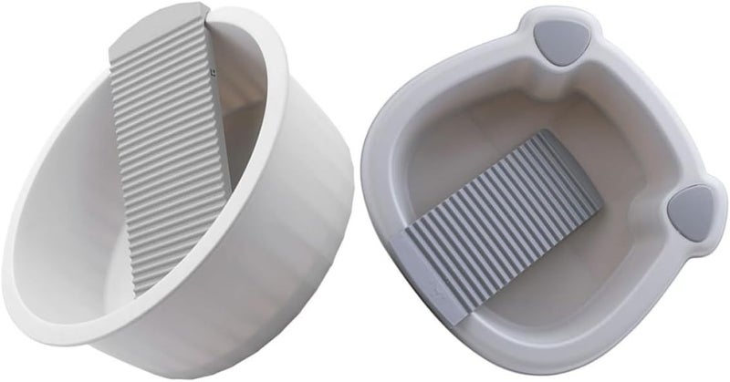 2pcs Portable Wash Basin with Built Washboard for Hand Washing Clothes Non- Plastic Laundry Tub for Home Travel and Dorm Use Grey - Image 1
