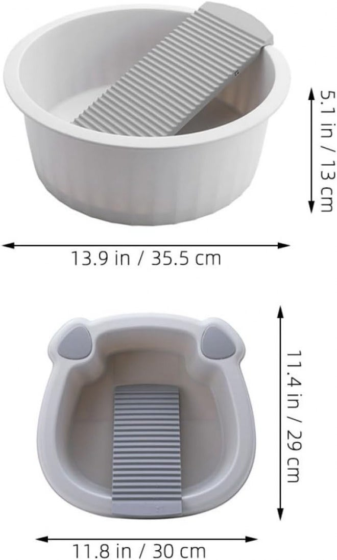 2pcs Portable Wash Basin with Built Washboard for Hand Washing Clothes Non- Plastic Laundry Tub for Home Travel and Dorm Use Grey - Image 2