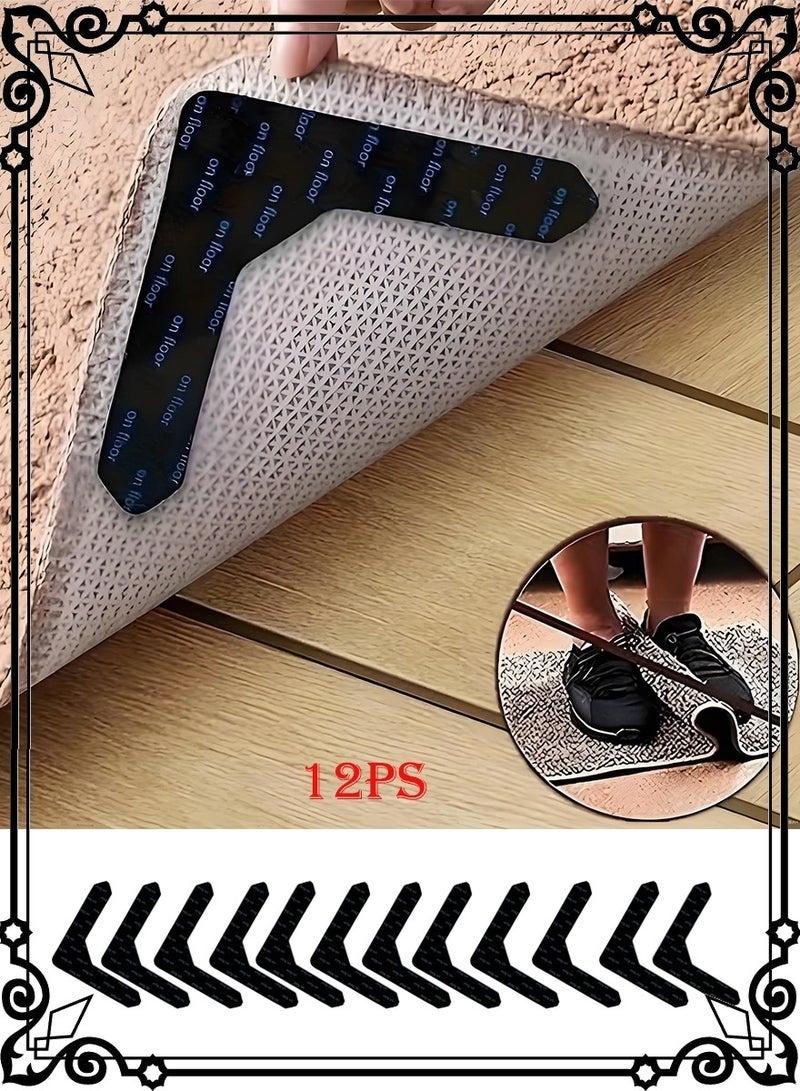 SahlTech 12-Piece Reusable Rug Gripper Stickers, Washable Non-Slip Carpet Corner Pads for Hardwood Floors, U-Shape Rug Stickers to Prevent Sliding, Curling & Rolling Edges - Image 1