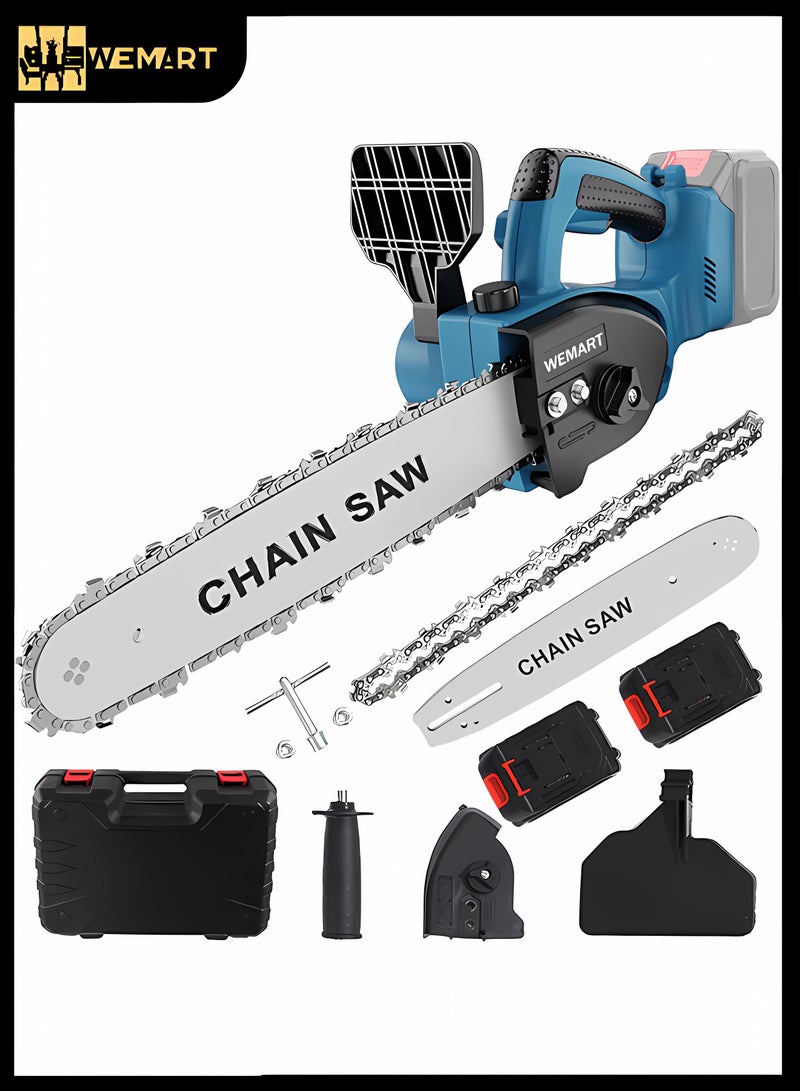 WEMART 12 inch Cordless Electric Chainsaw with Rechargeable 2 Battery & 1 Chains, Portable Electric Saw for Tree Branch Trimming Wood Cutting Gardening - Image 1