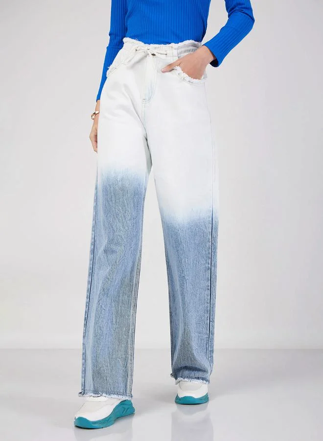 SASSAFRAS Ombre Drawstring Straight Fit Jeans by Styli