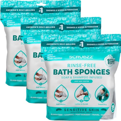 Scrubzz Disposable No Rinse Bathing Wipes for Sensitive Skin - All-in-1 Single Use Shower Wipes, Simply Dampen, Lather, and Dry Without Shampoo or Rinsing (Sensitive Skin, 3-Pack) - Image 1
