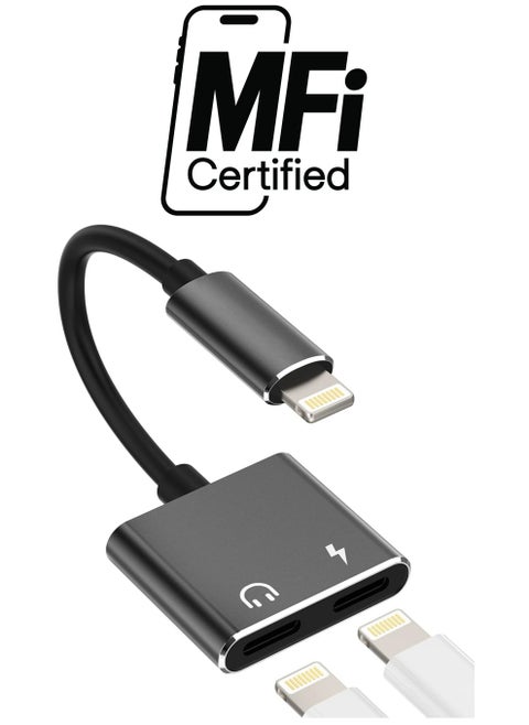 iPhone Splitter Audio and Charge Adapter [Apple MFi Certified] 2 in 1 Lightning to 3.5mm Headphones Jack + Charger Adapter for iPhone 14/14 Pro/13/13 Pro/13 Pro Max/12/12 Mini/11/11 Pro/X/XS/SE