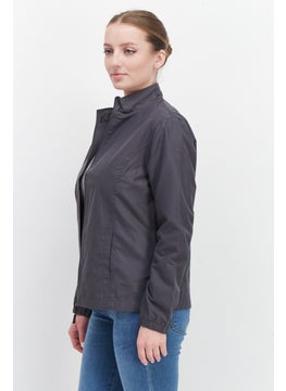 Greg Norman Women Spread Collar Solid Jacket, Grey  - Image 2