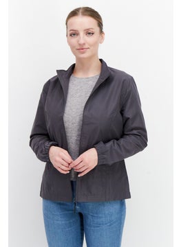 Greg Norman Women Spread Collar Solid Jacket, Grey  - Image 1