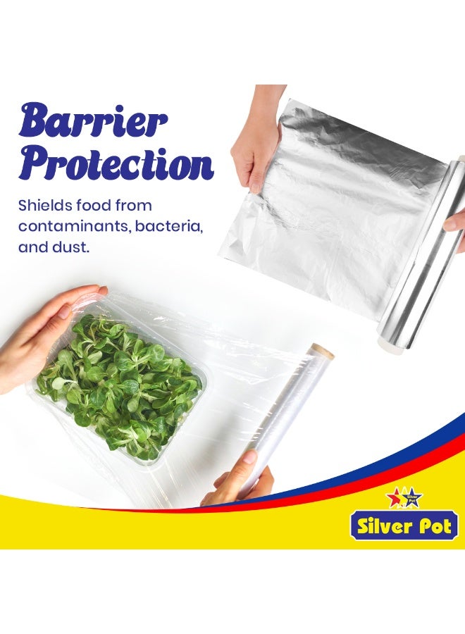 Silver Pot Heavy Duty Aluminium Foil Promo Pack – 2 Rolls (45 cm x 3.75 m Each) Plus 1 Free Cling Film – Durable and Multi-Purpose for Cooking, Baking, Wrapping, and Storing Food - Image 2