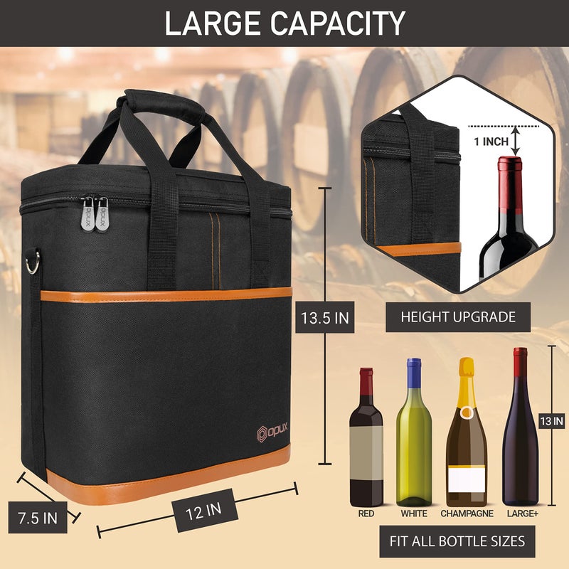 opux 6 Bottle Carrier Tote | Insulated Padded Wine Cooler Bag for Travel. Picnic, BYOB | Portable Leakproof Wine Tote Bag for Dinner, Party, Christmas, Wine Gift for Women, Men (Brown) - Image 3