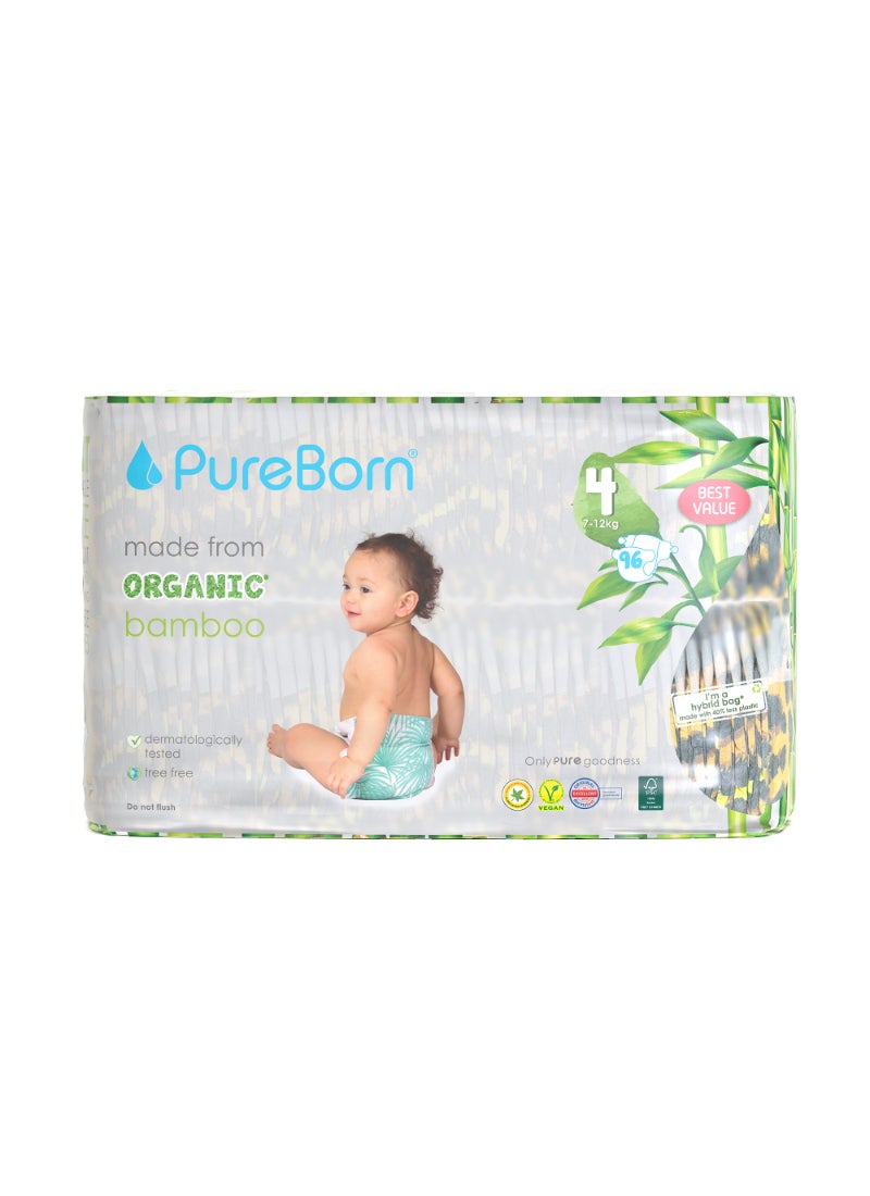 PureBorn Organic Bamboo Tape Style Diapers Leopard Print Size 4 7-12kg  With Wetness Indicator
