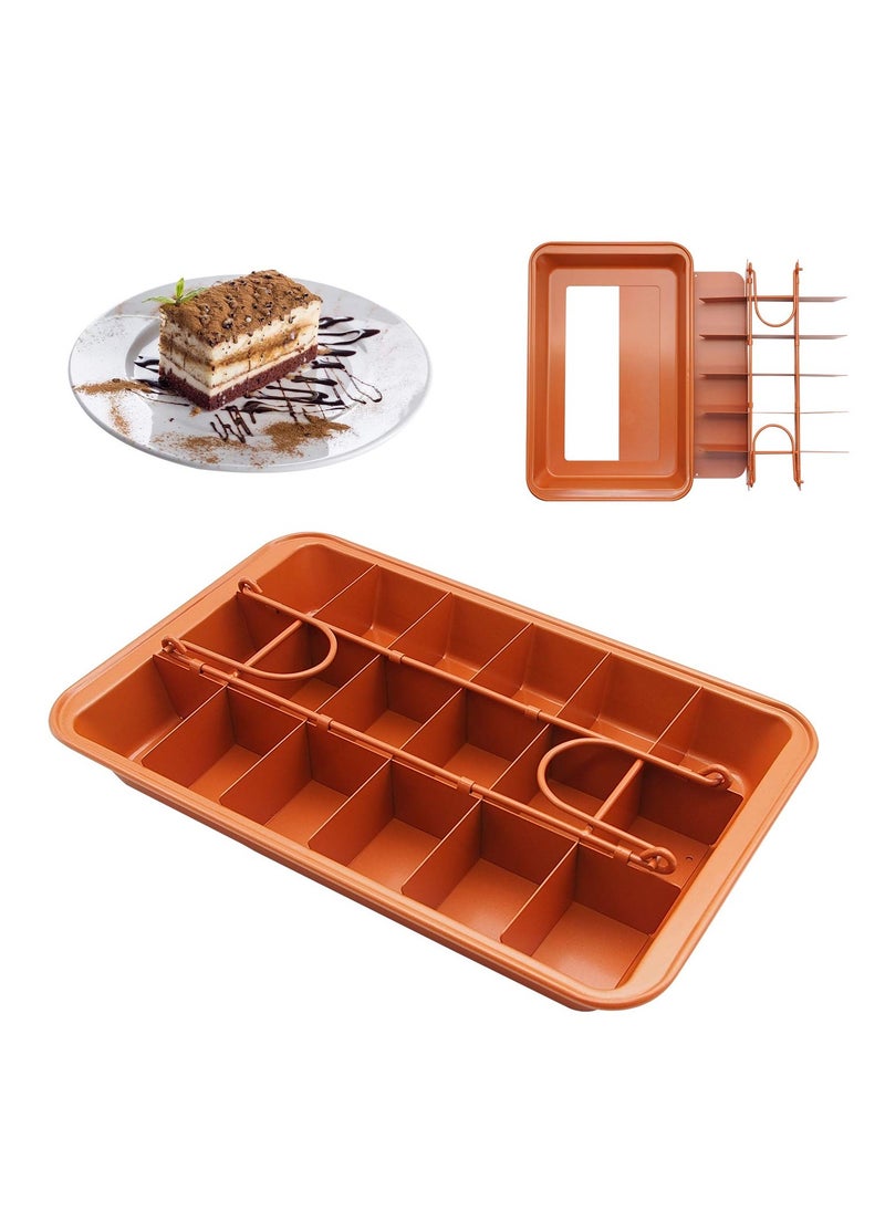 Arabest Brownie Baking Tray, Non-Stick Brownie Cake Pan with Dividers and Grips, 18 Pre-slice Brownie Pan for Baking Bread, Cookie, Cake, Chocolate(Orange)  - Image 1