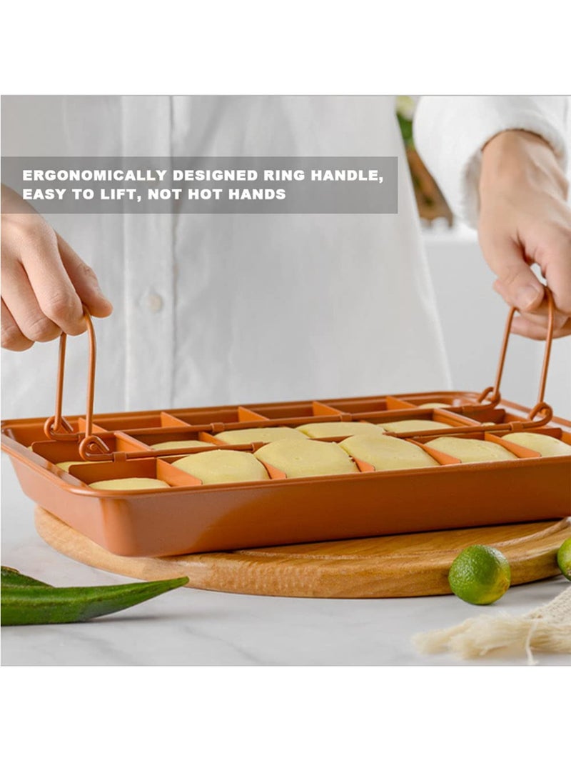 Arabest Brownie Baking Tray, Non-Stick Brownie Cake Pan with Dividers and Grips, 18 Pre-slice Brownie Pan for Baking Bread, Cookie, Cake, Chocolate(Orange)  - Image 3
