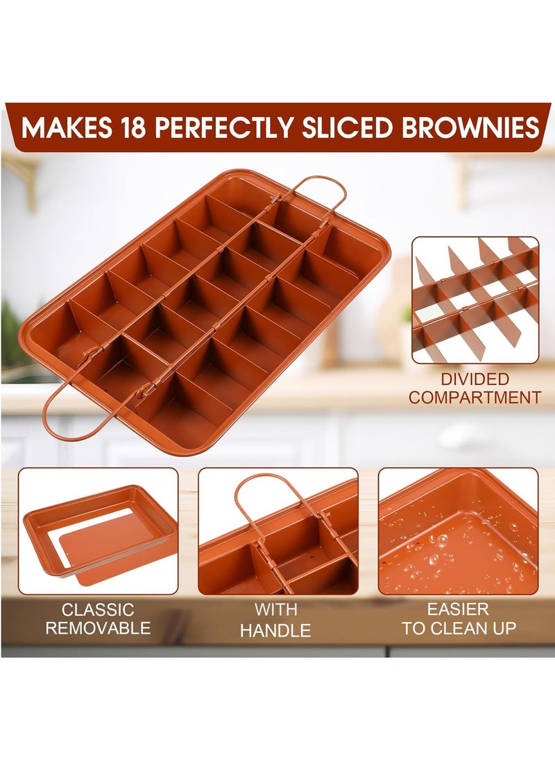 Arabest Brownie Baking Tray, Non-Stick Brownie Cake Pan with Dividers and Grips, 18 Pre-slice Brownie Pan for Baking Bread, Cookie, Cake, Chocolate(Orange)  - Image 4