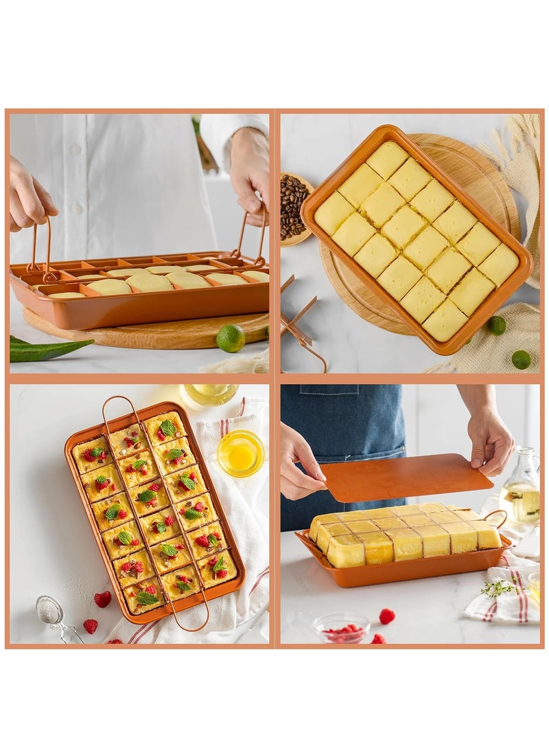 Arabest Brownie Baking Tray, Non-Stick Brownie Cake Pan with Dividers and Grips, 18 Pre-slice Brownie Pan for Baking Bread, Cookie, Cake, Chocolate(Orange)  - Image 2