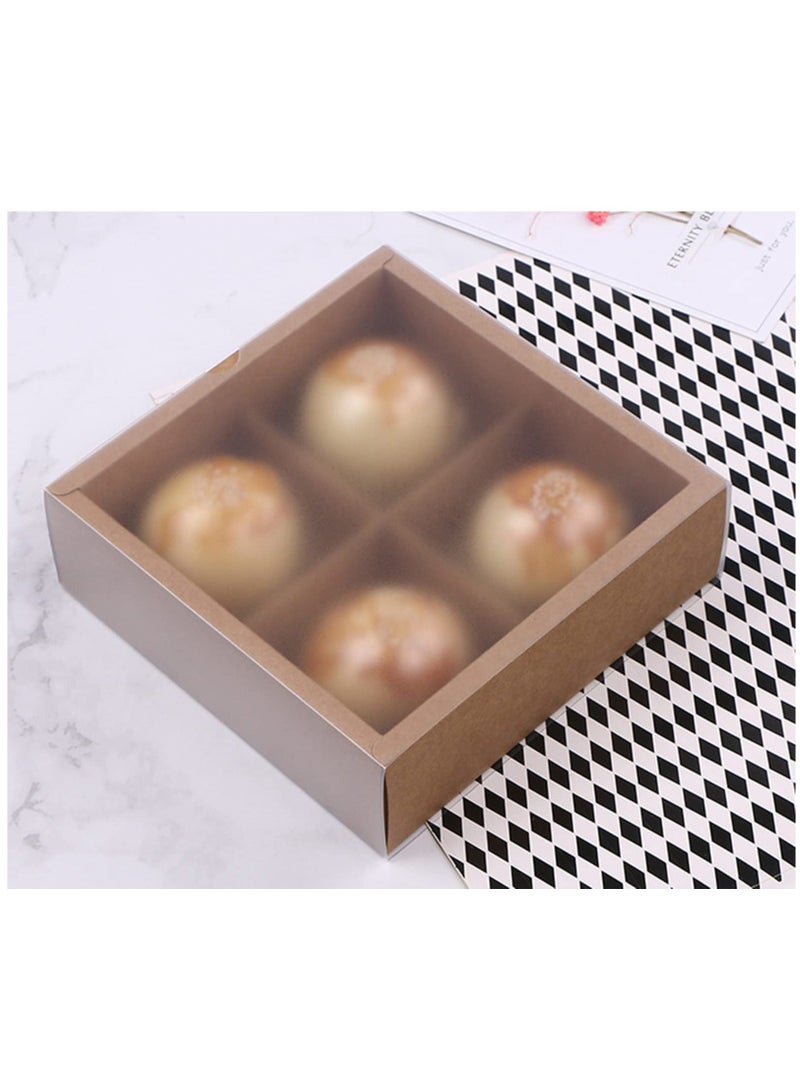 Cupcake Boxes with Inserts and Display Windows, Brown Kraft Treats Gift Boxes, Cupcake Containers for Baking Pastries Goodies Biscuits (15 Packs 4 Lattices) - Image 2
