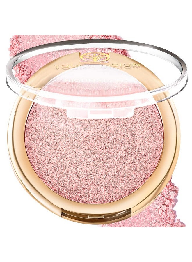 يونج فيجن لوحة بودرة هايلايتر مخبوزة من يونغ فيجن، ألوان لؤلؤية لامعة شفافة لمكياج هايلايتر الوجه، بودرة خدود وردية/وردية، إضاءة مكياج عالية الصبغة، 0.19 أونصة (عبوة من قطعة واحدة) - Image 1