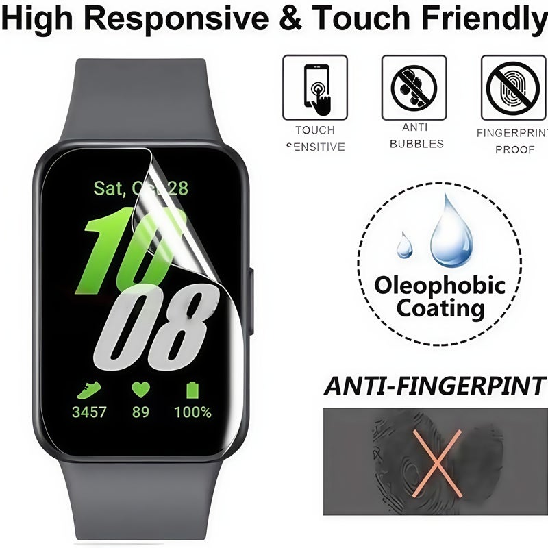 5 قطع واقي شاشة من مادة TPU الهيدروجيل الناعم لساعات سامسونج Galaxy Fit وFit E وFit 2 وFit 3 وFit 2019 و2024 والموديلات المشابهة - تقنية الإصلاح الذاتي خلال 24 ساعة - فائق النحافة - امتصاص الصدمات - شفافية عالية - حساسية عالية - تغطية كاملة - Image 5