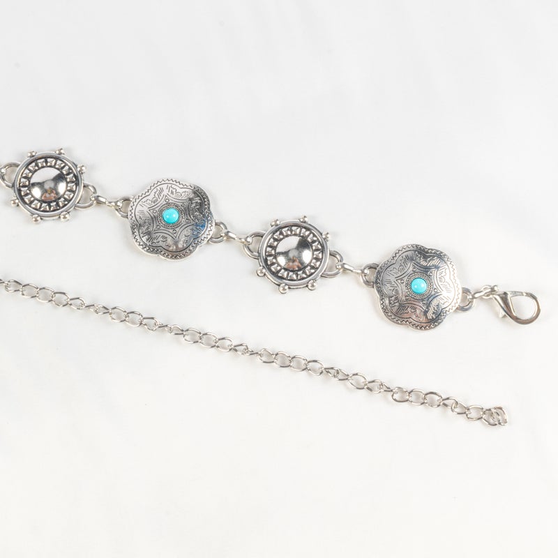 حزام وسط معدن حريمي فضي مرصعة بحجر فيروزي - Image 2