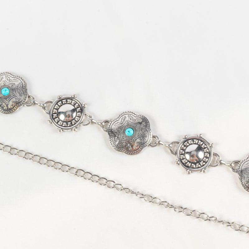 حزام وسط معدن حريمي فضي مرصعة بحجر فيروزي - Image 3