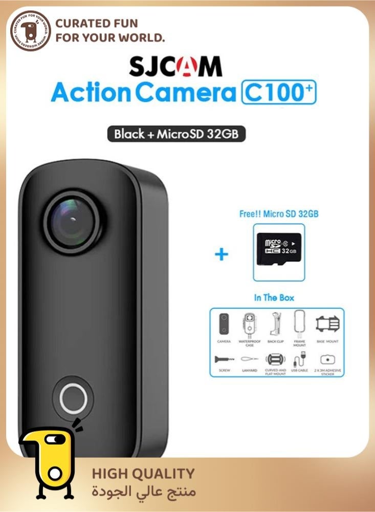 SJCAM (With 64GB SD Card)C100+4K Thumb Sports Action Camera, Supports WiFi 30M, Waterproof with Protective Case, EIS Anti-shake, Suitable for Travel, Sports, Vlog - Image 1