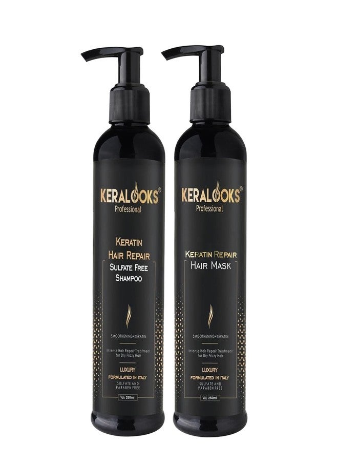 Keralooks Professional® Smoothing Plus Keratin Shampoo & Mask | Keratin + Argan Oil | Controls Frizz, Smoothens & Nourishes Dry Hair | For Straighter, Shinier Hair | 250ml Each | Hair Care for Women - Image 1