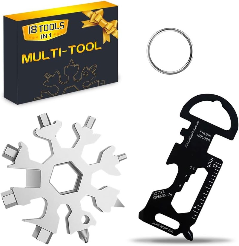 Cutiful 18 in 1 Snowflake Multitool & 8 in 1 Card Tool Stocking Stuffers for Men Christmas Gifts, Multi Tools for Dad from Daughter Son, Gifts for Men (silver) - Image 1