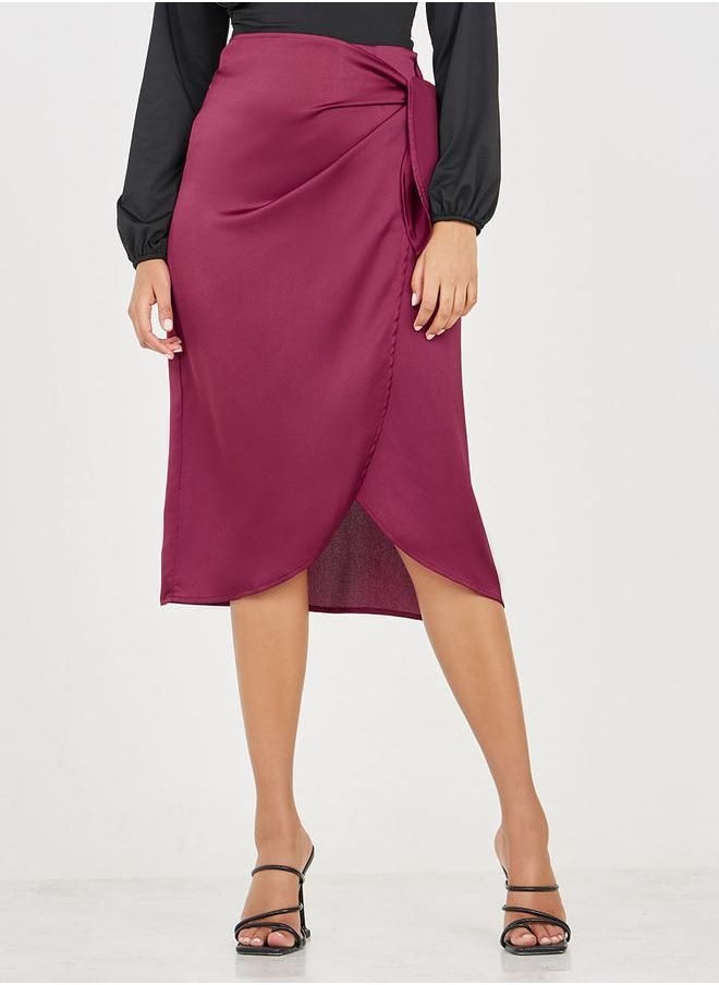 Styli - Satin Wrap Front Midi Skirt - Image 1