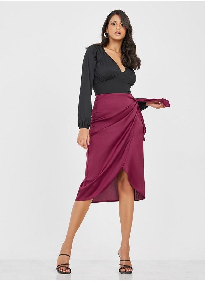 Styli - Satin Wrap Front Midi Skirt - Image 1