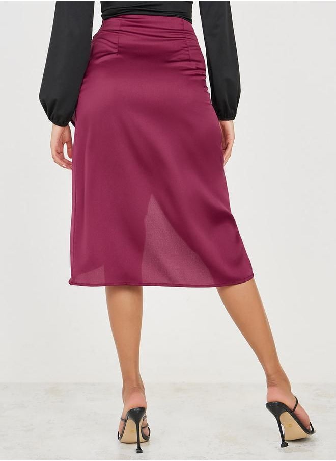 Styli - Satin Wrap Front Midi Skirt - Image 1