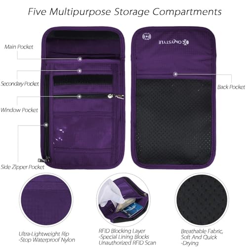 OMYSTYLE Neck Wallet, RFID Passport Holder for Travel, Adjustable Neck Strap, Waterproof Neck Pouch for Men & Women to Keep Cash, Credit Cards and Documents Safe, Purple (8x6) - Image 5