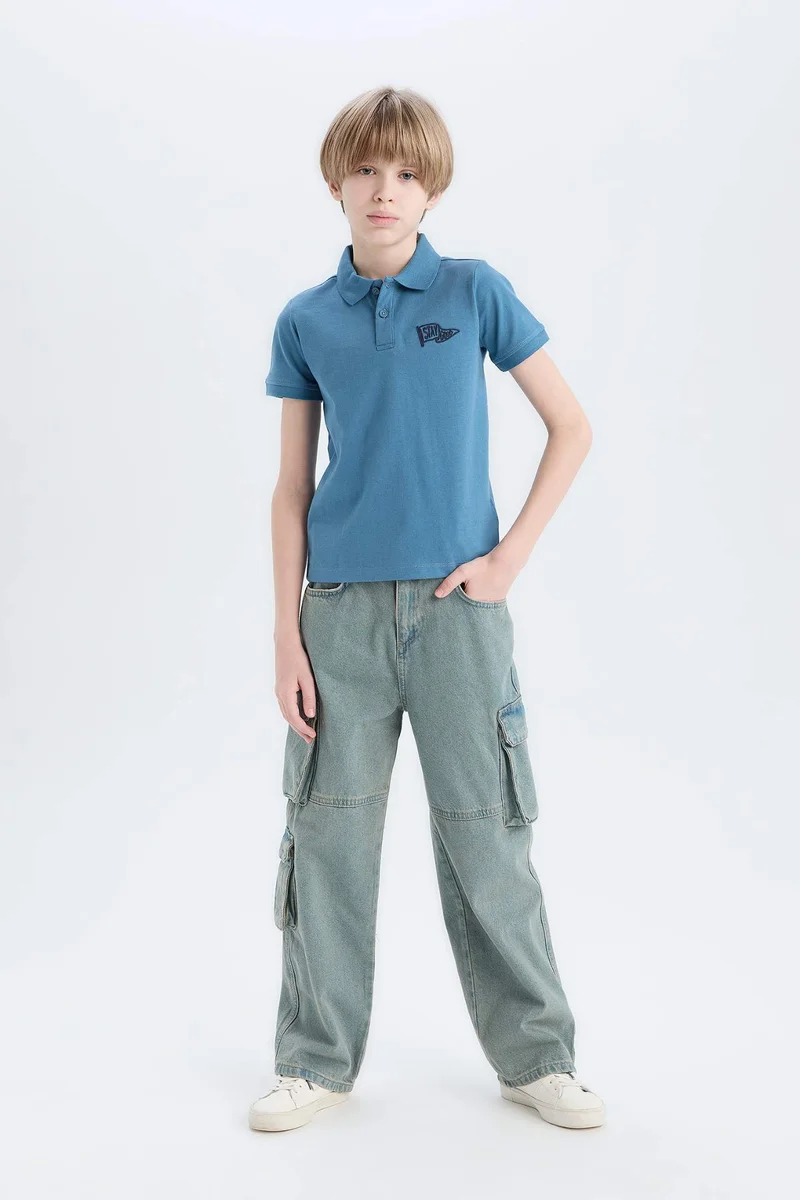 ديفاكتو Boy Embroidered Short Sleeve Polo Shirt
