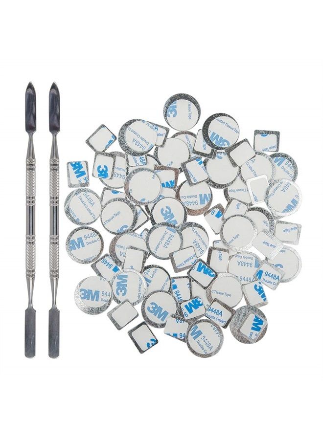 DanziX 70Pcs Metal Stickers for magnetic palette, Palette Empty Eyeshadow Makeup Palette + 2 Depotting Spatula (35Pcs Round + 35Pcs Square) - Image 1