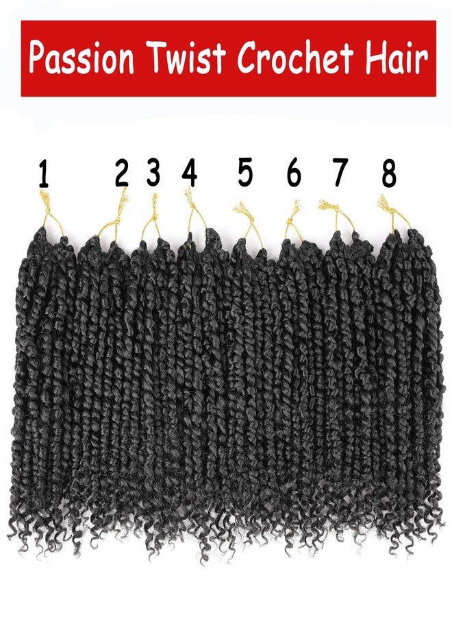 Xtrend 8 Packs Passion Twist Crochet Hair 10 Inch Pre Twisted Natural Black Passion Twist Hair,Pre-looped Crochet Braids Hair For Women Bohemian Synthetic Passion Braiding Hair Extension (8packs, 1B#) - Image 2