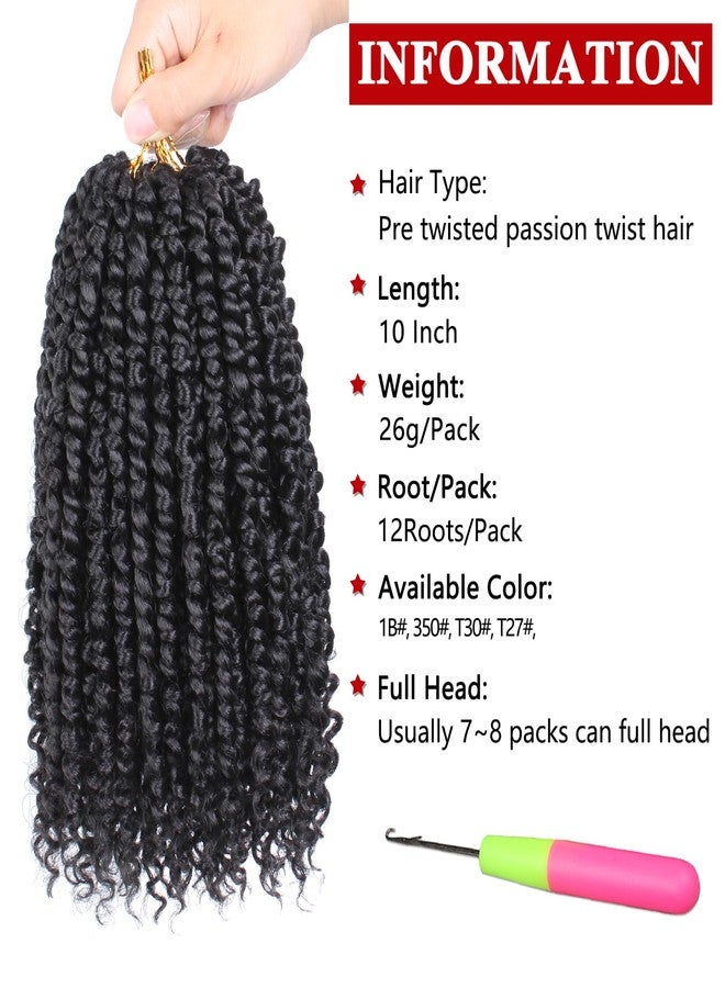 Xtrend 8 Packs Passion Twist Crochet Hair 10 Inch Pre Twisted Natural Black Passion Twist Hair,Pre-looped Crochet Braids Hair For Women Bohemian Synthetic Passion Braiding Hair Extension (8packs, 1B#) - Image 3